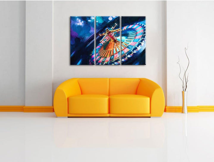 Pixxprint Roulettetisch Kunst Pinsel Effekt 3-Teiler Leinwandbild 120x80 Bild auf Leinwand