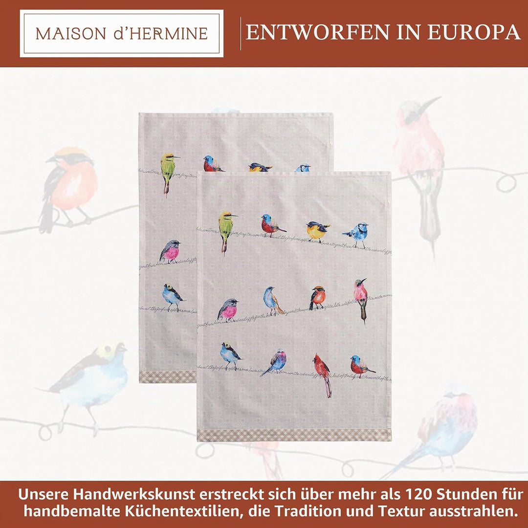 Maison d' Hermine Birdies On Wire 100% Baumwolle 2er-Set Küchentücher 50 cm x 70 cm Multicolor 3er-S