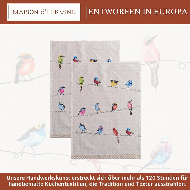 Maison d' Hermine Birdies On Wire 100% Baumwolle 2er-Set Küchentücher 50 cm x 70 cm Multicolor 3er-S