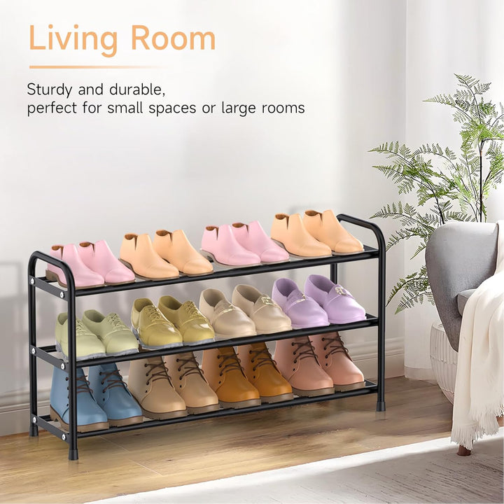 esonstyle Schuhregal mit 3 Ebenen, Verstellbar 42-77 cm, Für 6-12 Paar Schuhe, Platzsparend Schuhreg