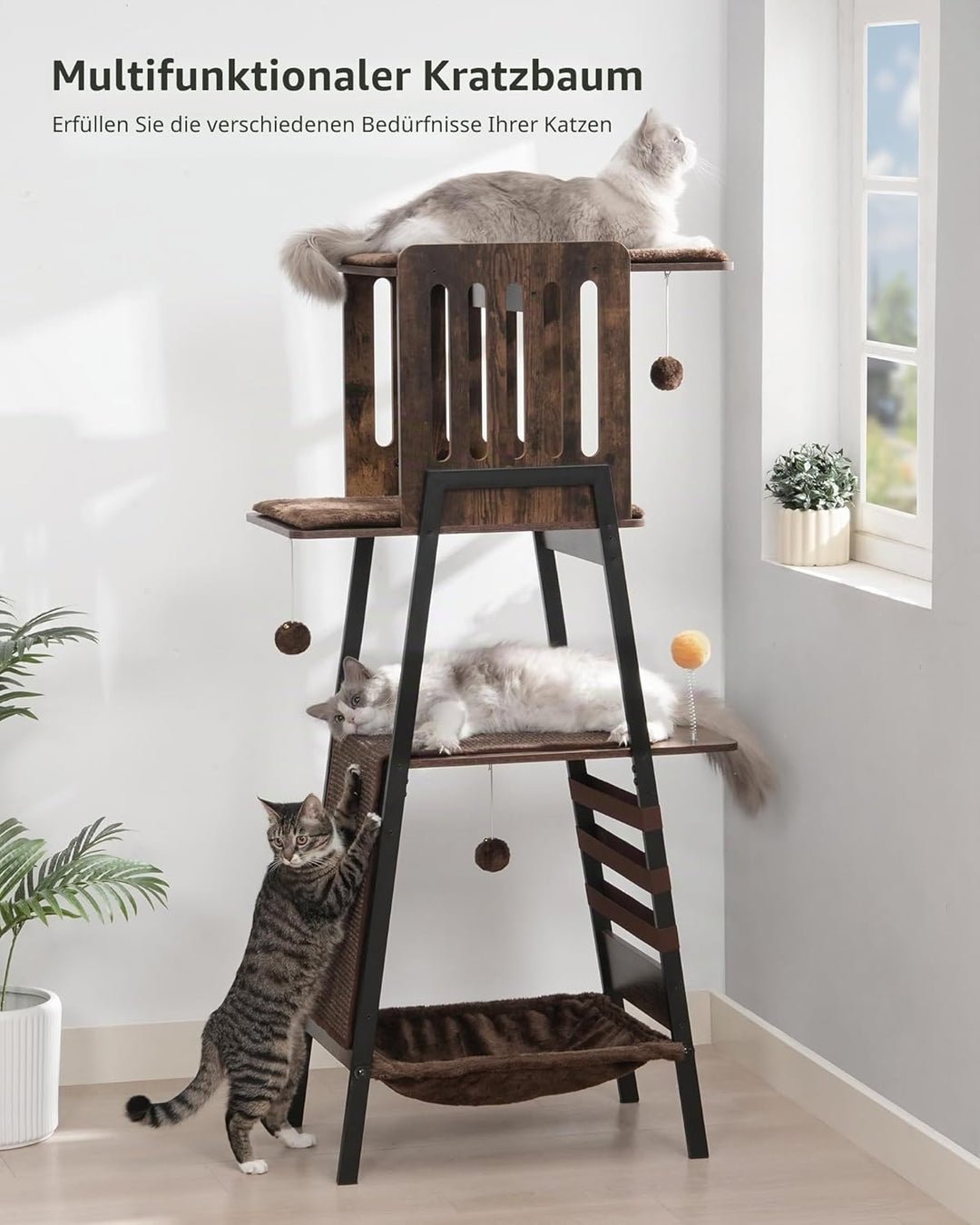 FourFurPets 147 cm Kratzbaum, Kratzbaum Grosse Katzen stabil, moderner katzenbaum für drinnen, hoher