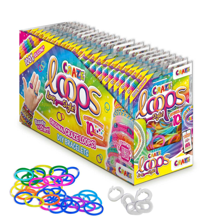 CRAZE LOOPS BAG 100 XXL Set - Loom Bänder 24x 100 Foilbag & 120 Verschlüsse, Farbmix, 100% hautfreun