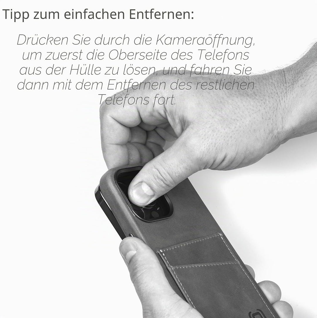 Dockem Echtleder Kartenetui für iPhone 14 Pro mit Kartenfachen und Integrierter Metallplatte zur Mag