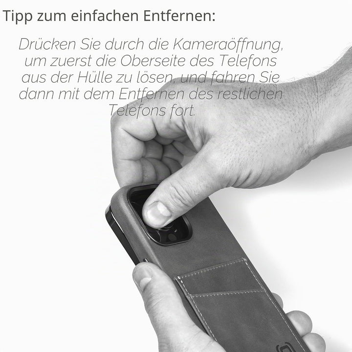 Dockem Echtleder Kartenetui für iPhone 14 Pro Max mit Kartenfachen und Integrierter Metallplatte zur
