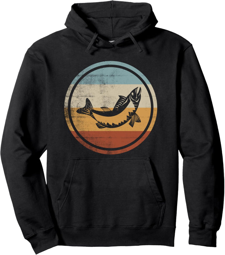 Retro Vintage Design Angeln Fischen Forelle Pullover Hoodie