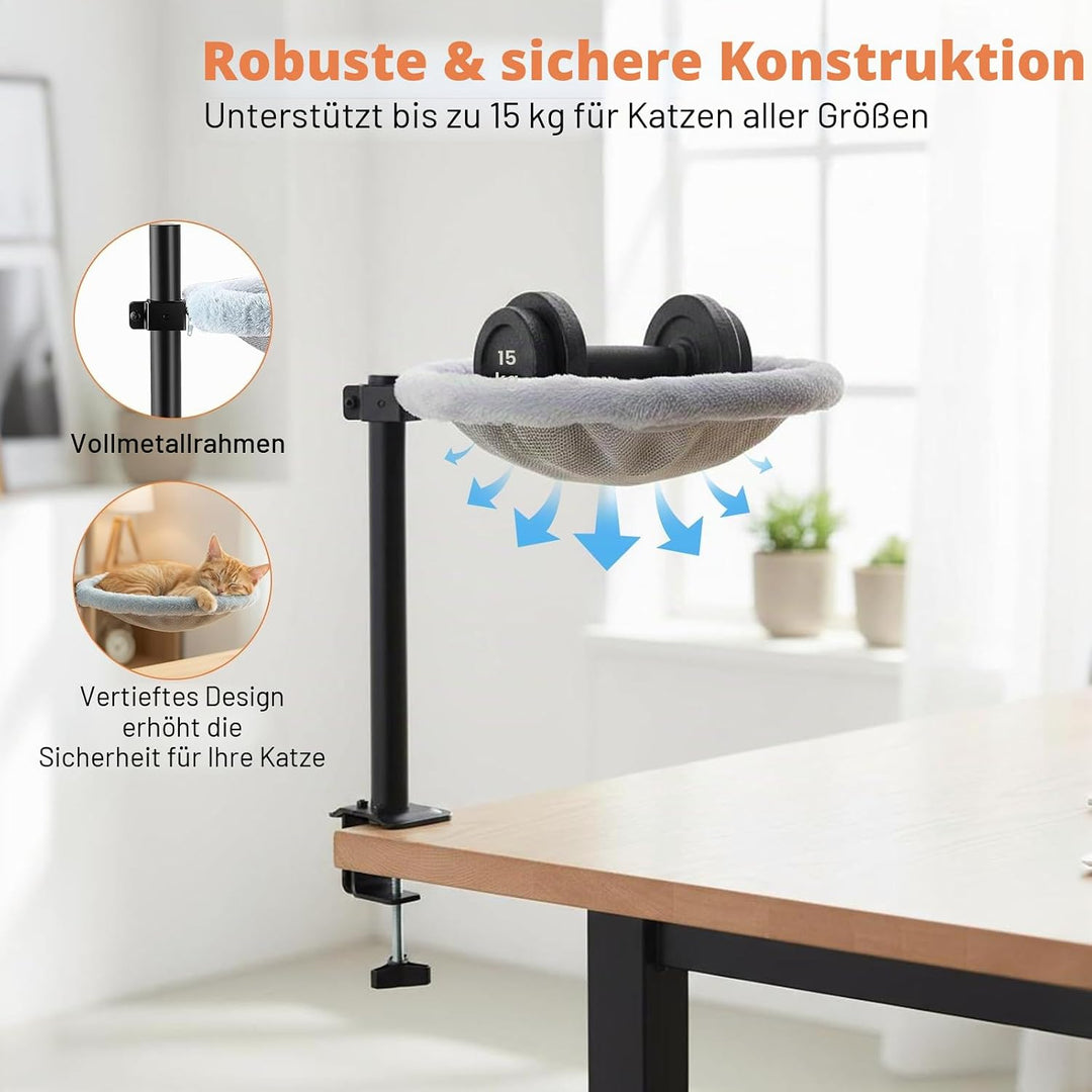 katzenbett Schreibtisch,katzenbett 360° drehbar und höhenverstellbar weiche katzenhängematte mit 2 w