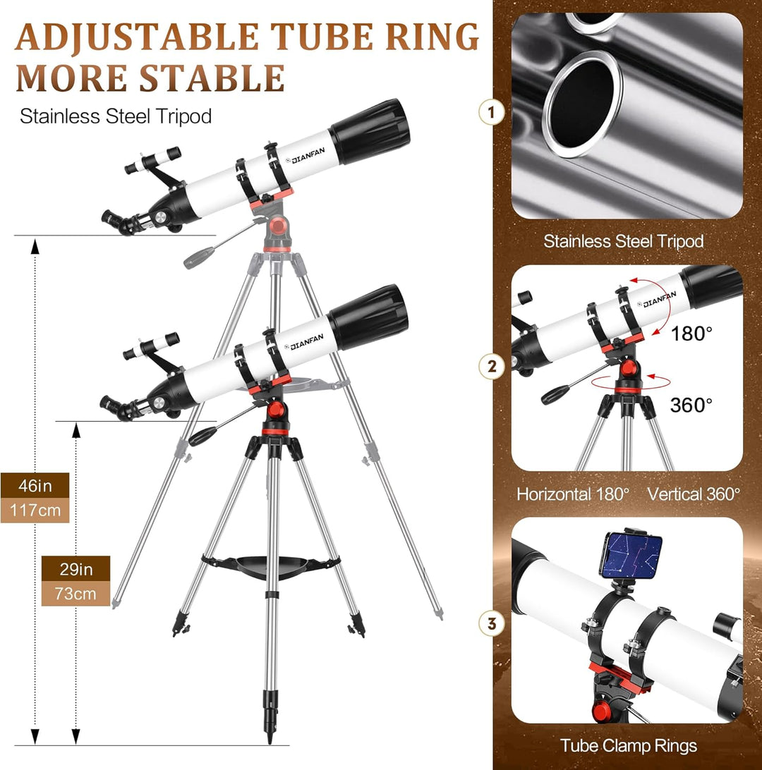 Dianfan Teleskop,90 mm Öffnung 800 Teleskop Astronomie für Erwachsene,32X-240X Refraktor Teleskope f