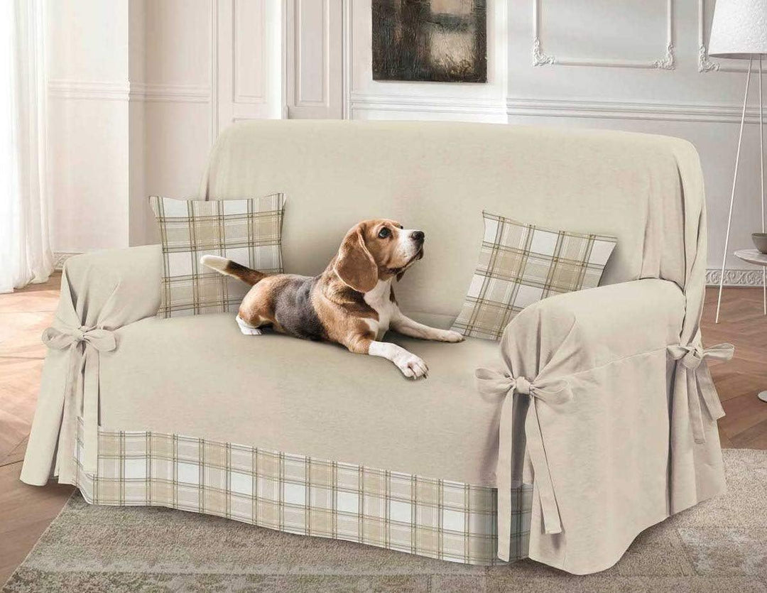 HomeLife Sofabezug Beige & Couch Überzug | weicher Sessel & Sofa Überzug & Sofaüberwurf Decke karier