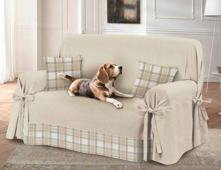 HomeLife Sofabezug Beige & Couch Überzug | weicher Sessel & Sofa Überzug & Sofaüberwurf Decke karier