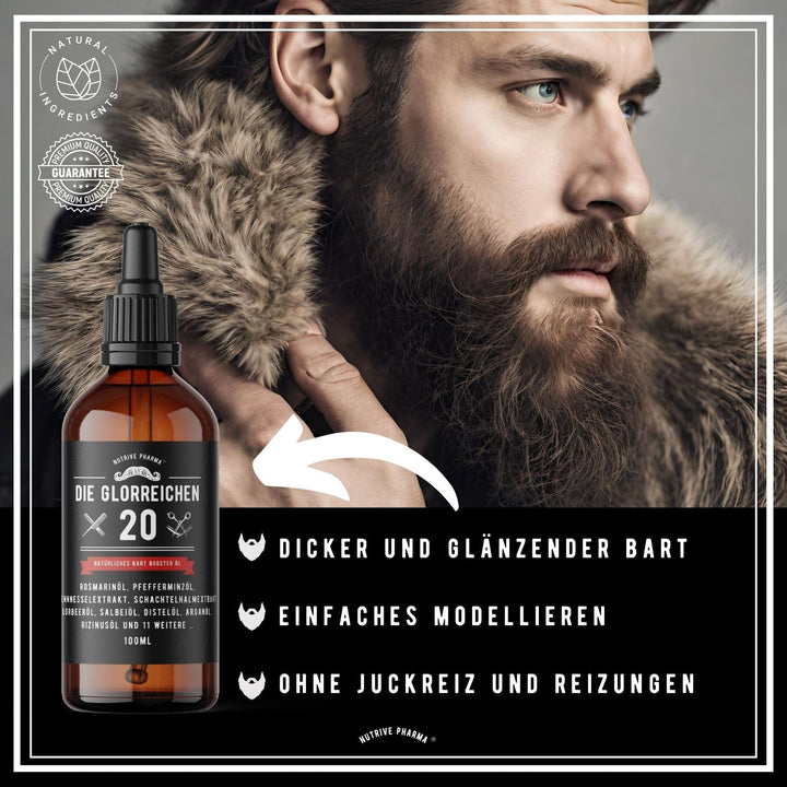 G-20 Bartöl 100ml Rosmarinöl Minzöl Bartwachstumsöl mit Brennnesselöl, Schachtelhalmöl, Salbeiöl, Lo