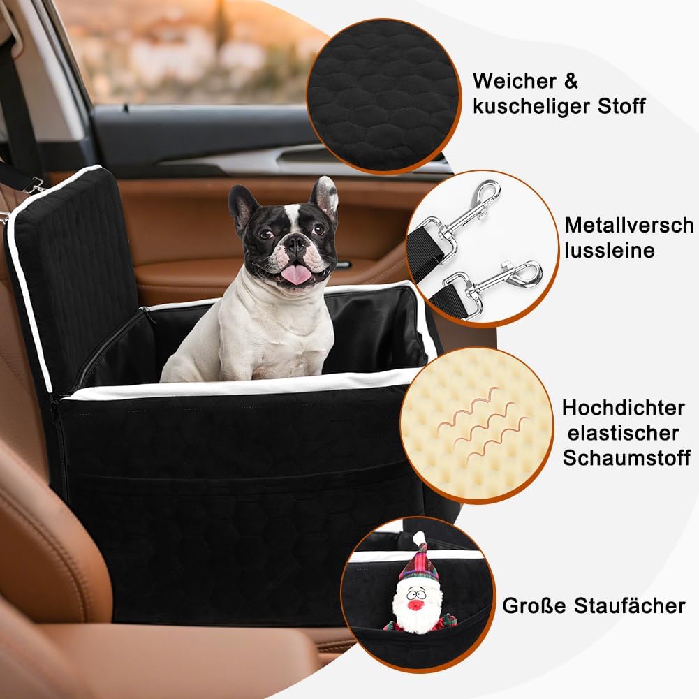 SZEE Stabiler Reise Hunde Autositz für Kleine/Mittlere Hunde bis 15 Kg, Einzigartiger Hundesitz Auto