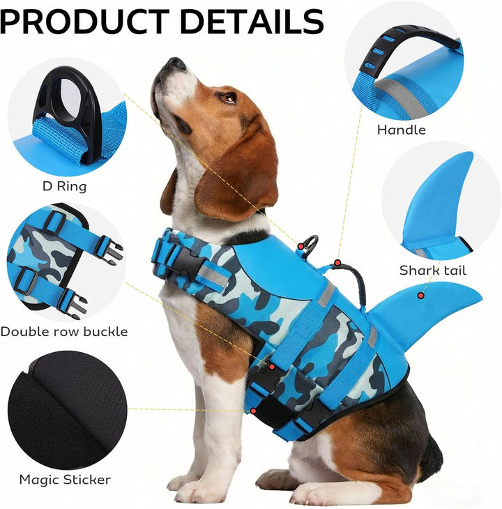 CITÉTOILE Schwimmweste Hunde Hai, Leicht und Sicher für Wassersport, hundeschwimmweste mit Griff und