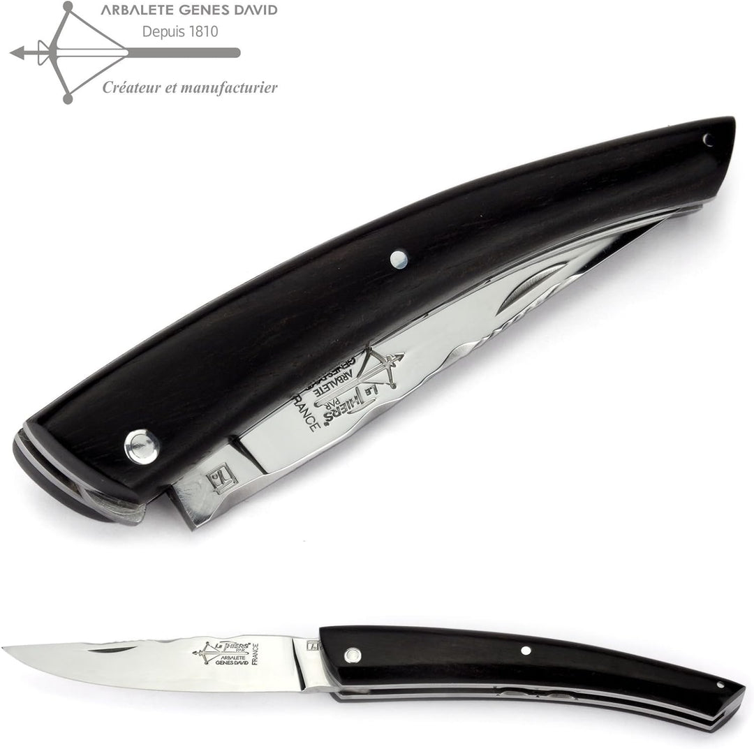 Arbalete G. David - Le Thiers Taschenmesser 12 cm - Doppelplatine - massive Griffschalen Ebenholz -