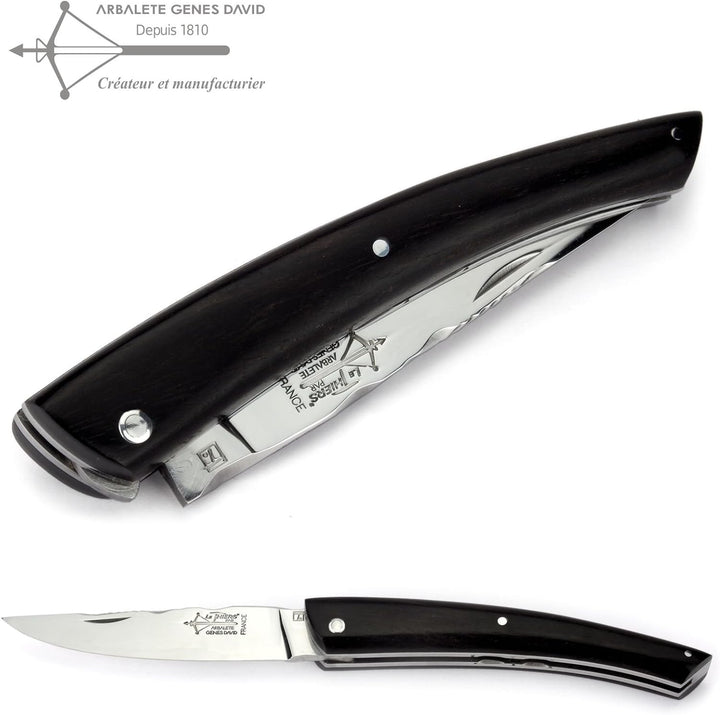 Arbalete G. David - Le Thiers Taschenmesser 12 cm - Doppelplatine - massive Griffschalen Ebenholz -