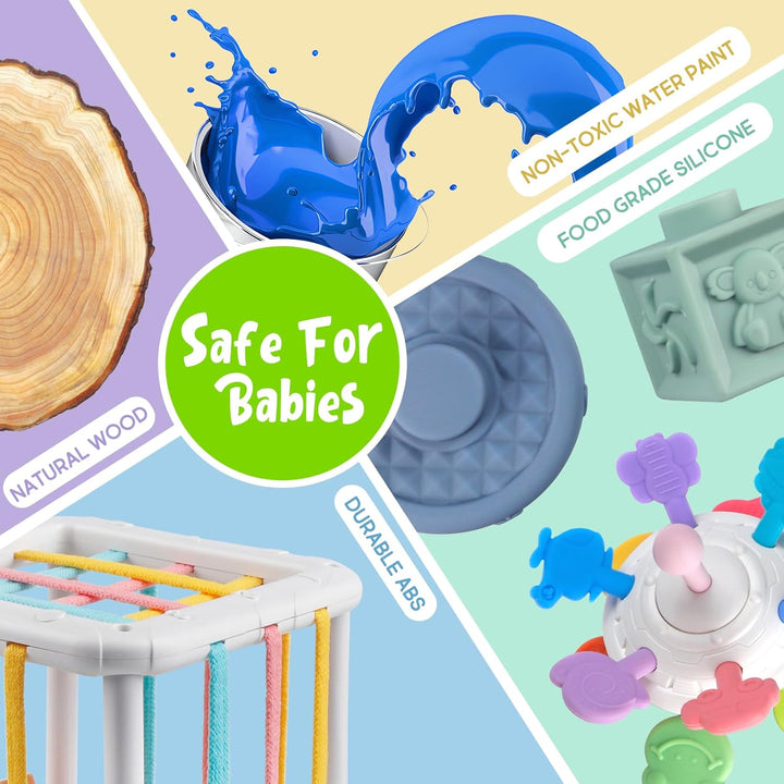 Aliex Baby Spielzeug, 6 in 1 Montessori Spielzeug | Motorikspielzeug | Xylophon | Stapelturm | Holzs
