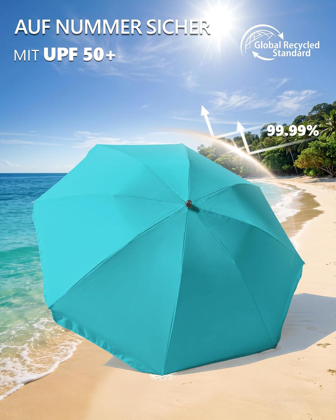 4smile Sonnenschirm Strand SunnyJoy Ø 180 cm, 3er Set - Strandschirm mit UV Schutz 50+, inkl. Sonnen