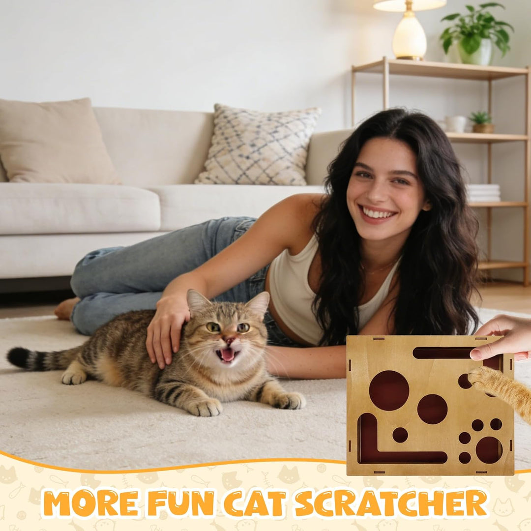 Beschäftigungsbox Krallenfeile Katzen, Kratzpuzzle Spielbox Holz, Katzen Krallenpflege Spielzeug, Kä