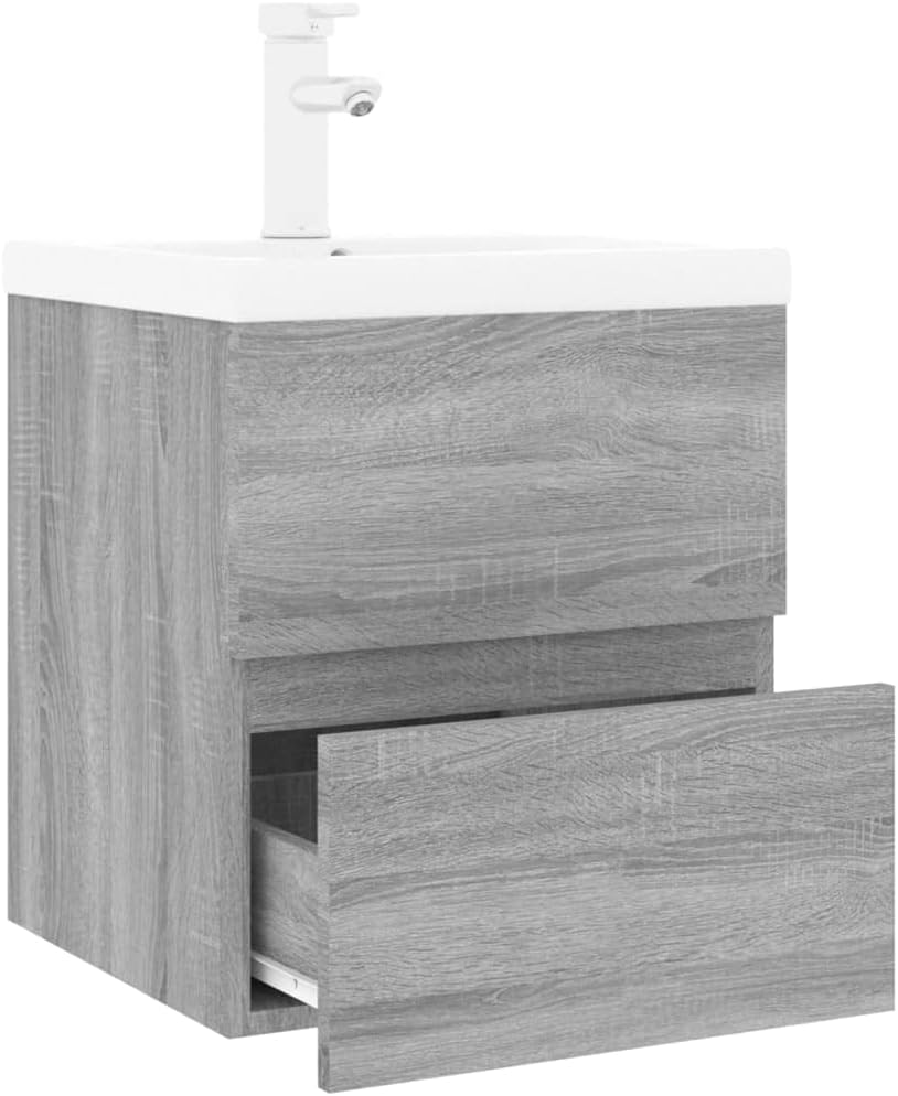 WIFESE Waschbeckenschrank mit Einbaubecken & Wasserhahn 42x39x18,5 cm mit Wasserhahn Grau Sonoma Hol