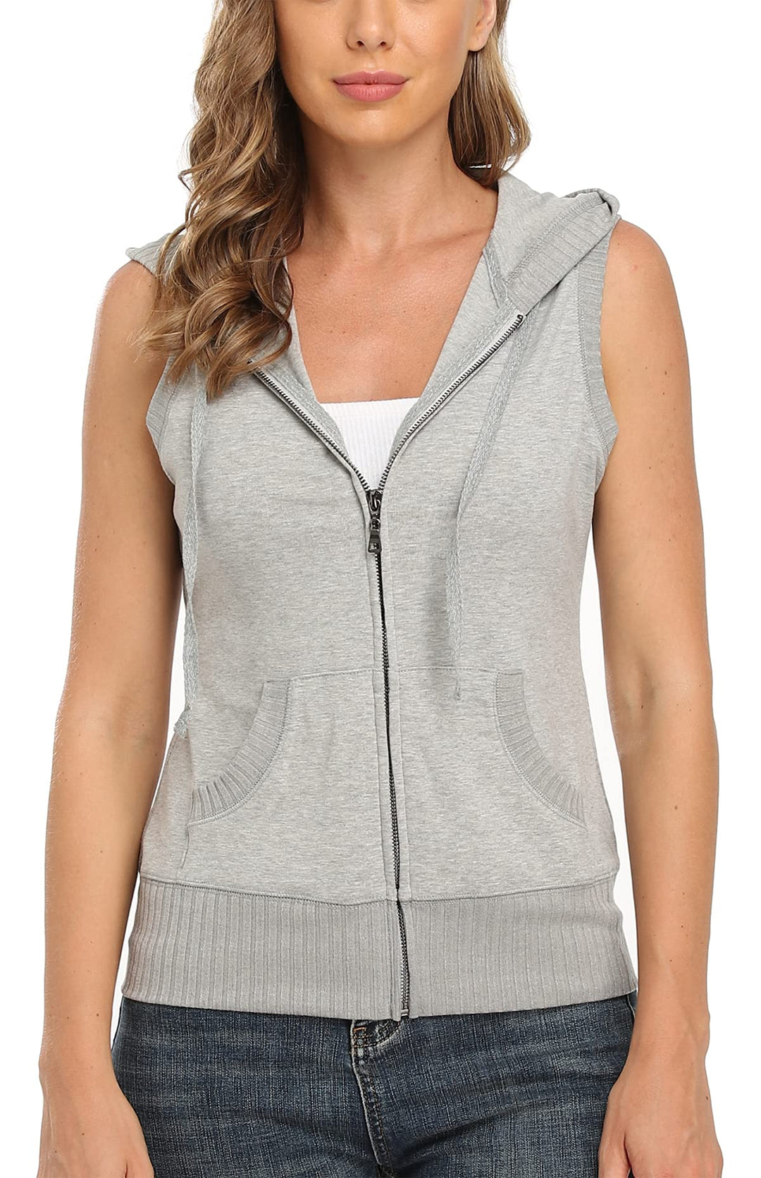 MISS MOLY Damen Ärmellos Kapuzenpullover Sweatjacke Hoodie Sweatshirt Weste mit Reissverschluss 36-3