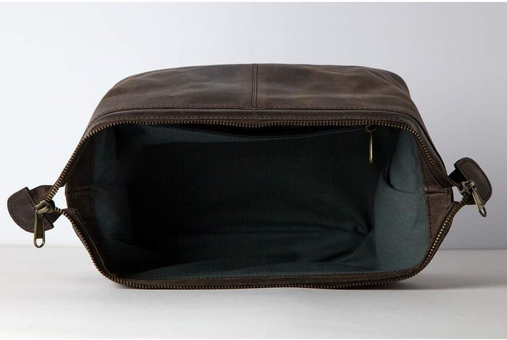 HOLZRICHTER Berlin Kulturbeutel No 5-1 (M) dunkel-braun - Grosse, hochwertige Kulturtasche handgefer