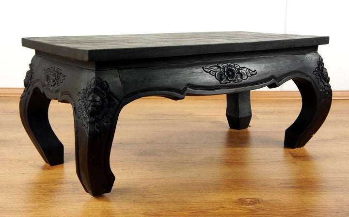 livasia Opiumtisch, Couchtisch mit Schnitzerei, Beistelltisch, Sofatisch (schwarz) Schwarz mit Schni