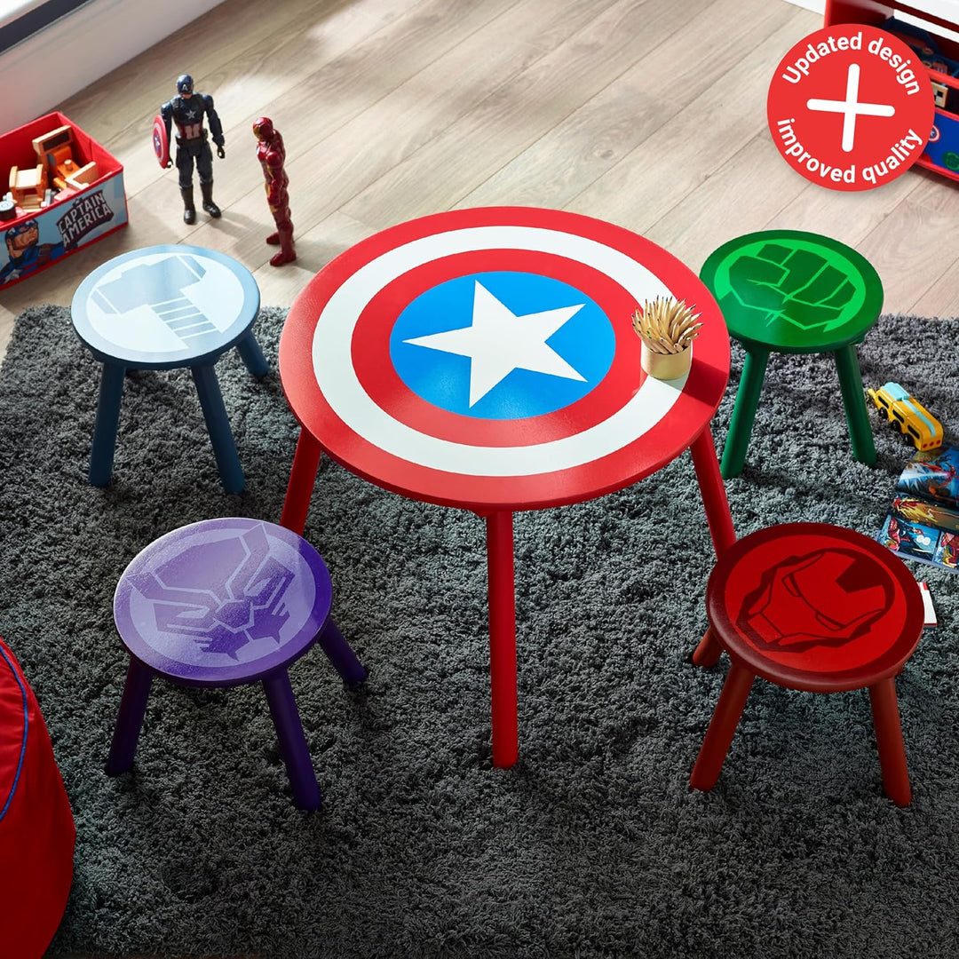 Marvel Avengers Tisch- und Hocker-Set für 4 Personen, hält bis zu 30 kg pro Hocker, perfekt zum Spie