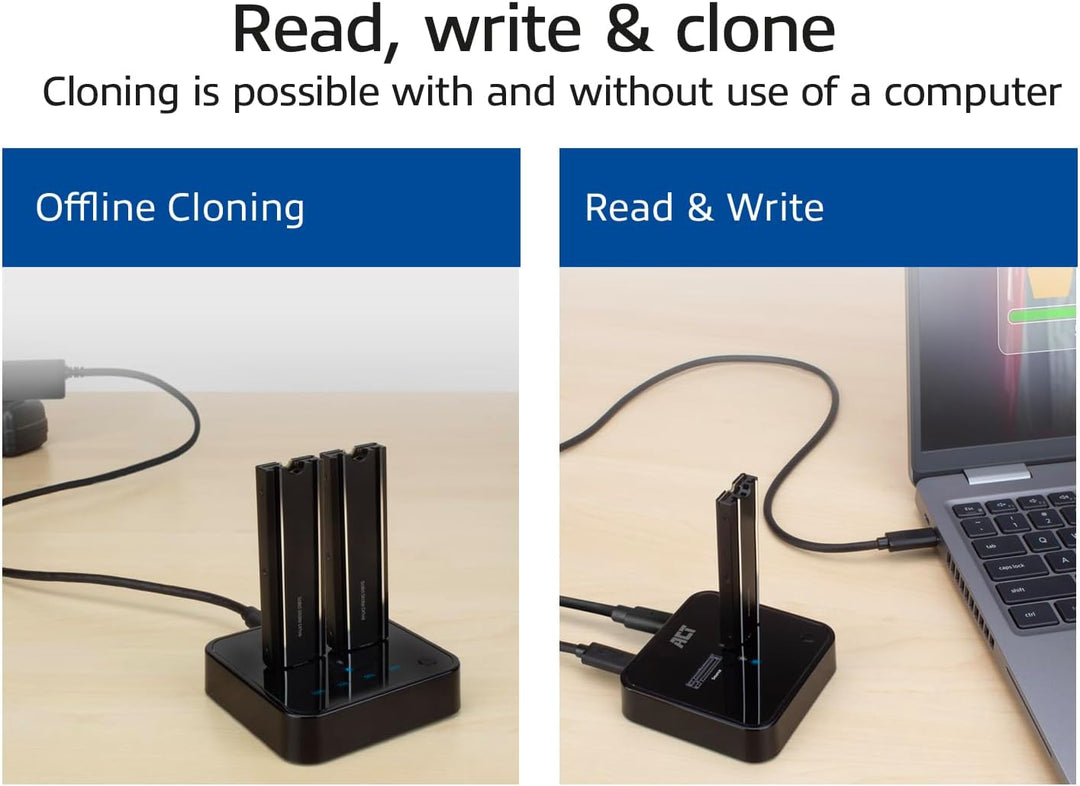 ACT M.2 NVMe/PCIe Dual SSD Docking Station, Offline Klonen und Datensicherung, USB-C 3.2 Gen2 Kabel