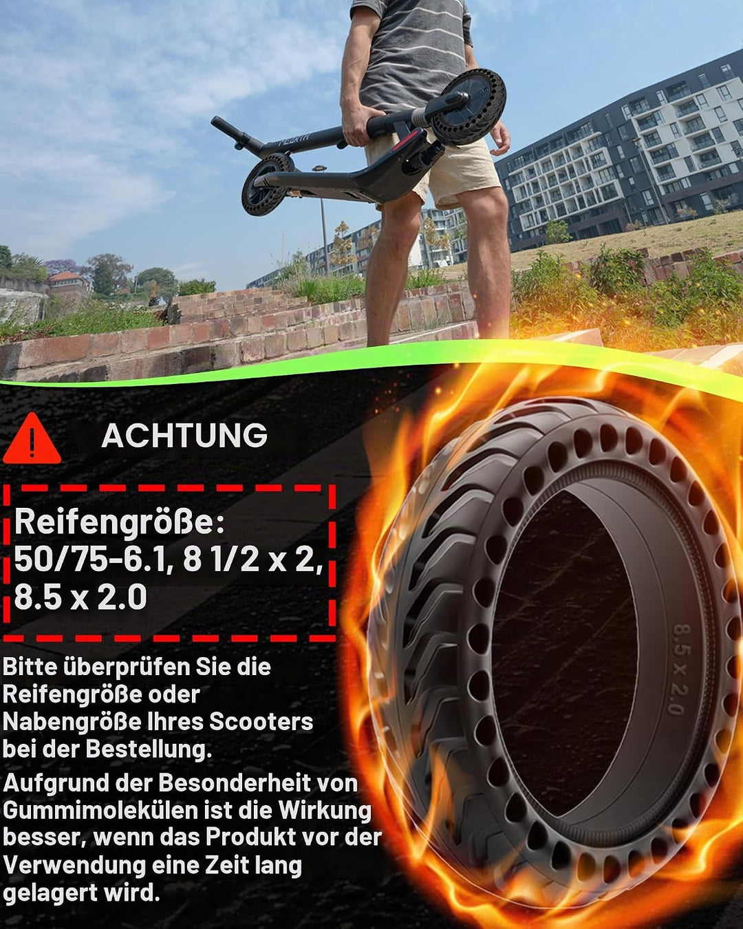 1 Stück E-Scooter Vollgummireifen 50/75-6.1 (8 1/2 x2) Tubeless, Kompatibel mit Soflow SO4/SO3, Xiao