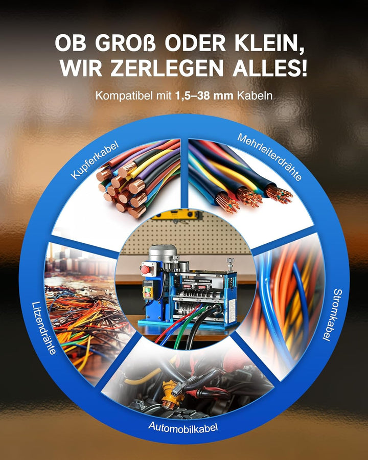 CREWORKS Elektrische Kabelabisoliermaschine 370W Kabelschälmaschine Abisoliermaschine Kabel Abisolie