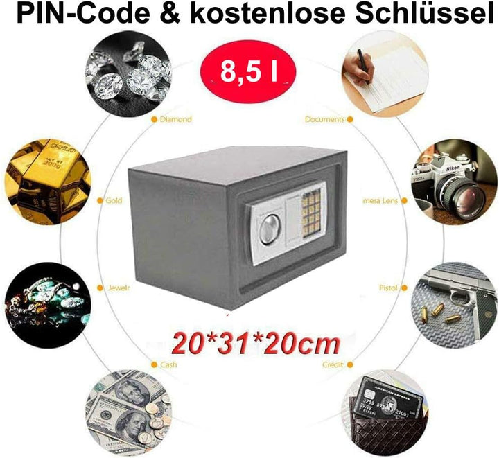 Tresor Elektronik Zahlenschloss 8.5L 31x20x20cm Doppelstahlbolzen Montagematerial Safe Möbeltresor G