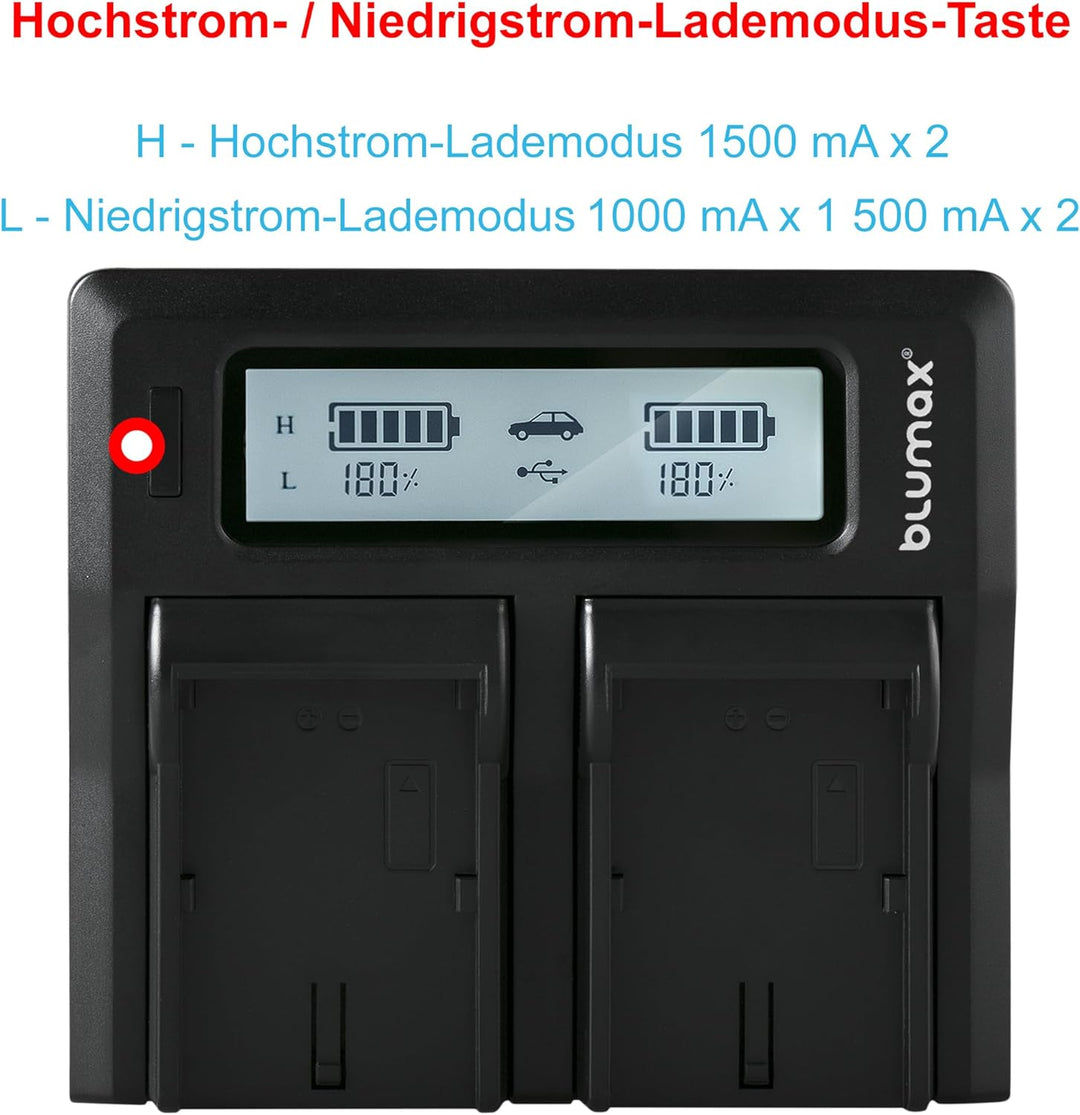 Blumax Turbo LCD Dual/Single Charger Kompatibel mit Canon, Nikon, Panasonic & Sony Akkus – Dual Lade