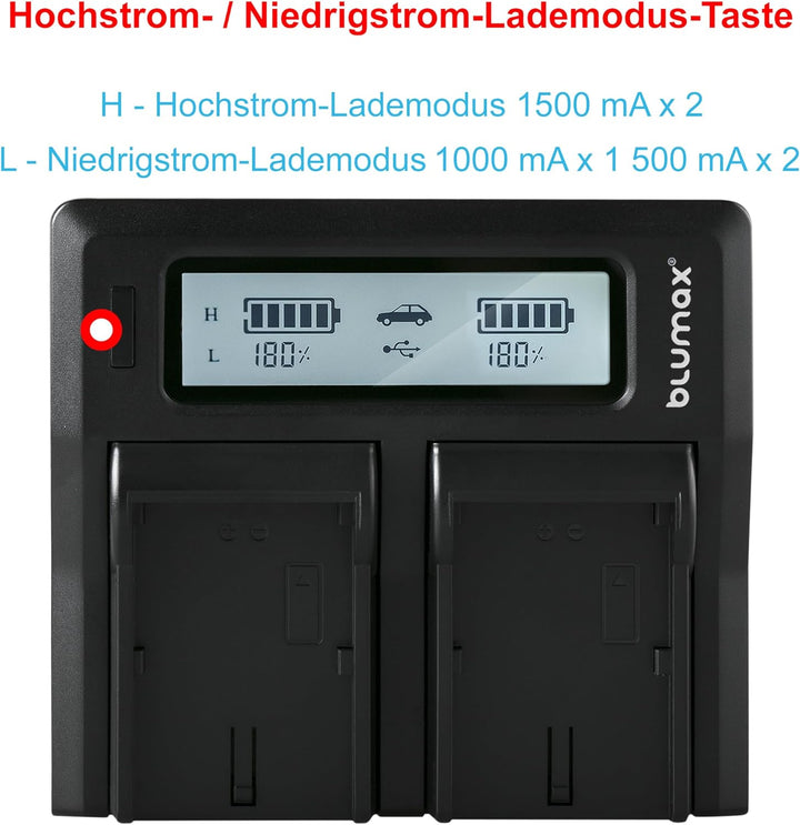 Blumax Turbo LCD Dual/Single Charger Kompatibel mit Canon, Nikon, Panasonic & Sony Akkus – Dual Lade
