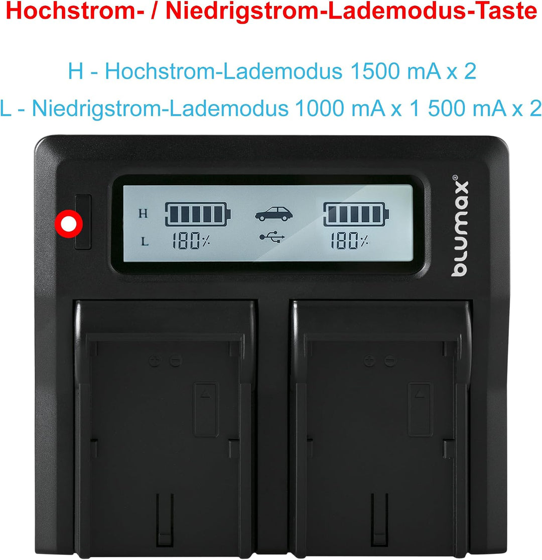 Blumax Turbo LCD Dual/Single Charger Kompatibel mit Canon, Nikon, Panasonic &amp; Sony Akkus – Dual Lade