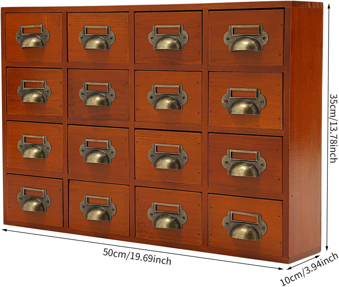 Holz Schubladenbox 4 X 4 Stufige SchubladenOrganizer Vintage Apothekerschrank mit 16 Schubladen Schl