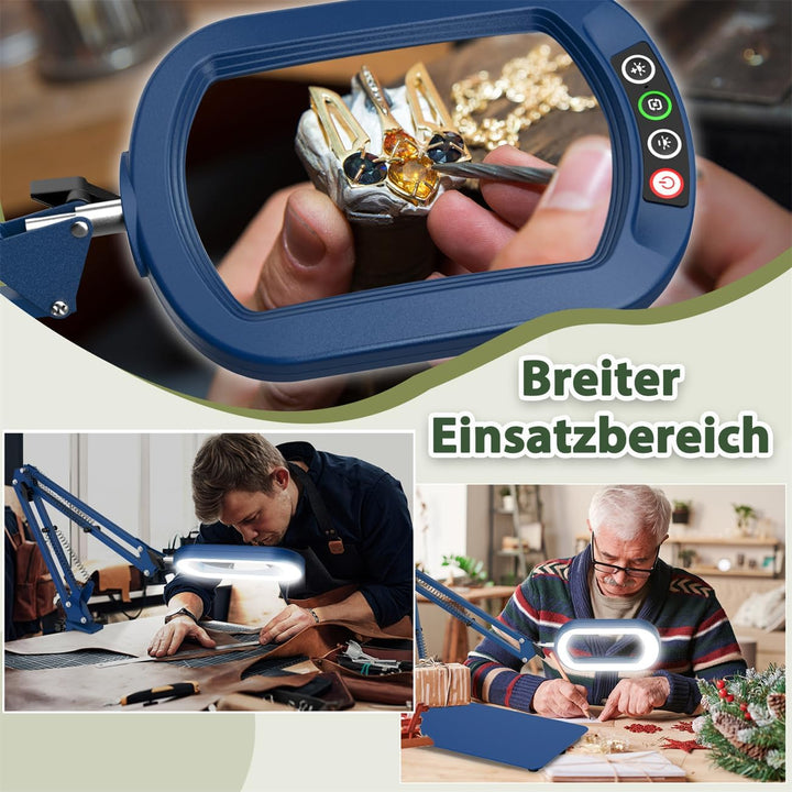 Veemagni 10X Rectangle Lupe mit Licht und Ständer, 5 Farbmodi stufenlos dimmbar, 2-in-1 LED beleucht