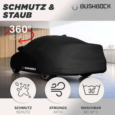 BUSHBOCK® Premium Autoabdeckung Indoor - Satin Schutzhülle Stoff - Abdeckplane Autoplane Autogarage