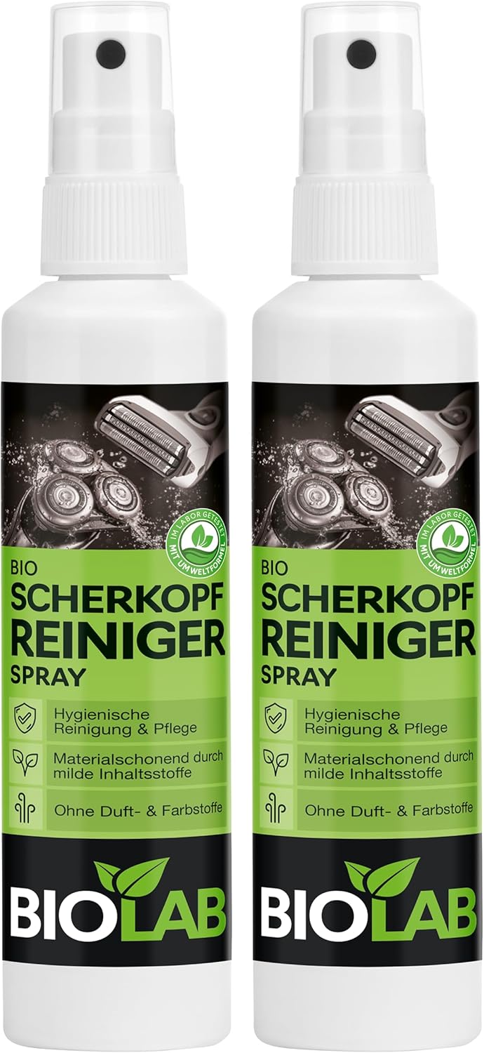 BIOLAB Bio Scherkopfreiniger Spray (2 x 100ml) Scherkopf Reinigungsspray zur Reinigung von Rasierer