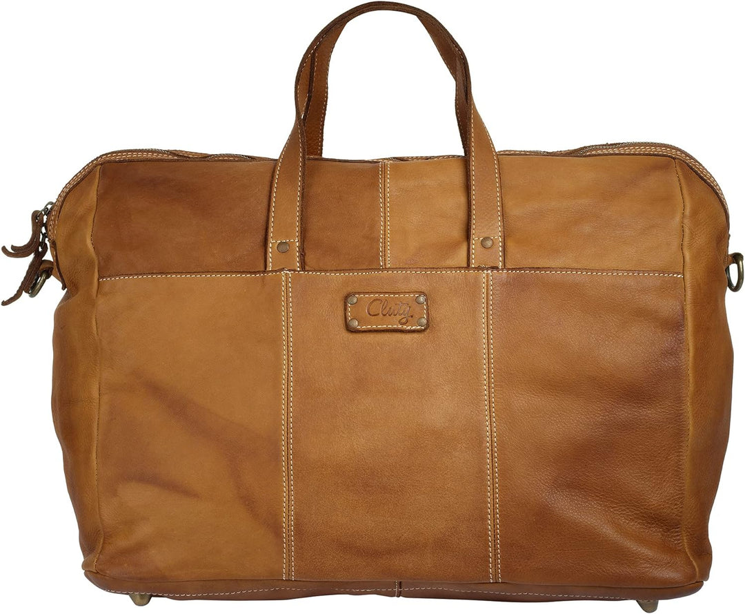 Cluty Reisetasche echt Leder Cognac 30 l Damen - 021141, Cognac
