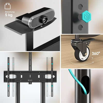 ONKRON TV Ständer rollbar für 55-90 Zoll TVs bis zu 75 kg, Fernsehständer höhenverstellbar 200x200-8