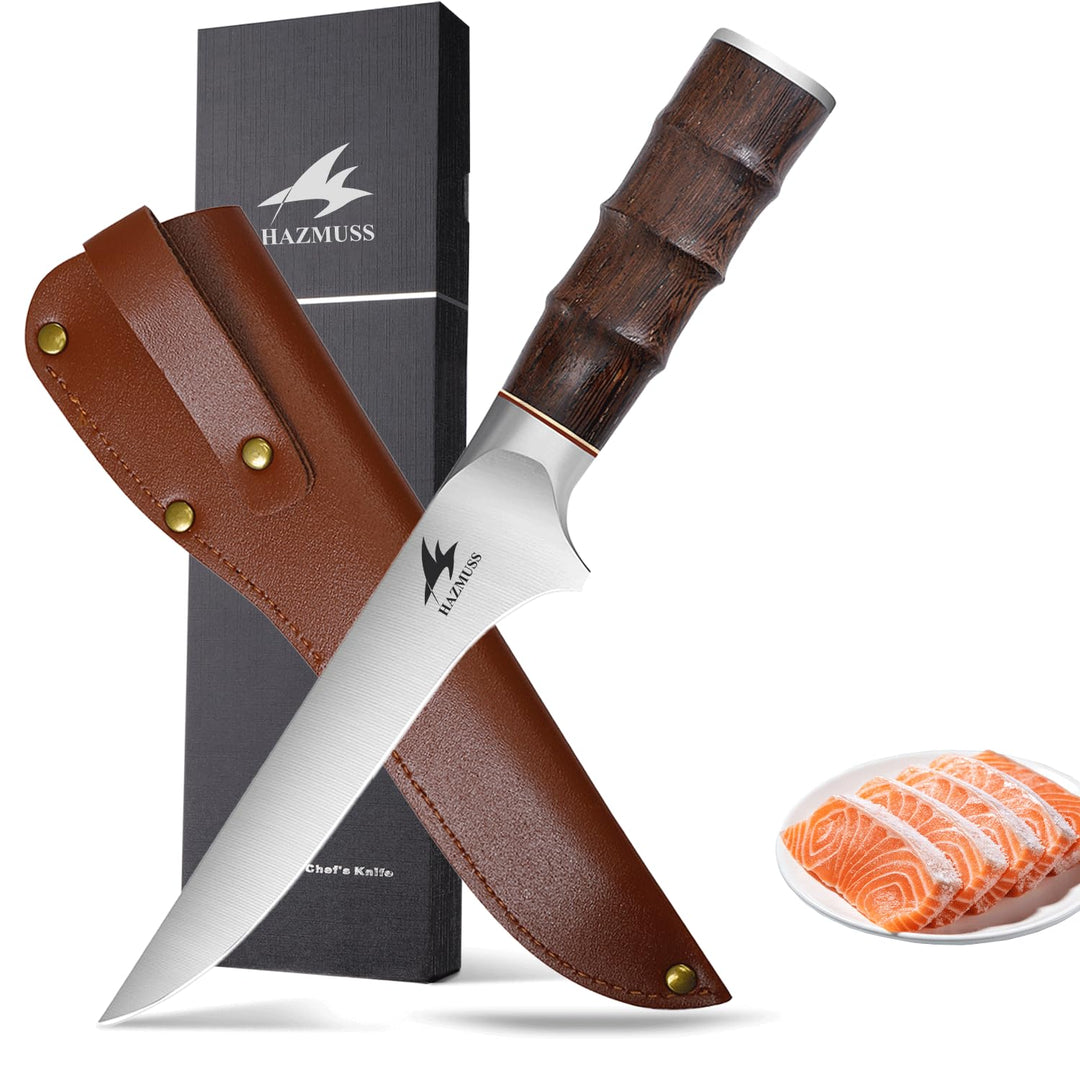 Ausbeinmesser mit Scheide, 14,5 cm, scharfes, flexibles japanisches Filetiermesser aus kohlenstoffre