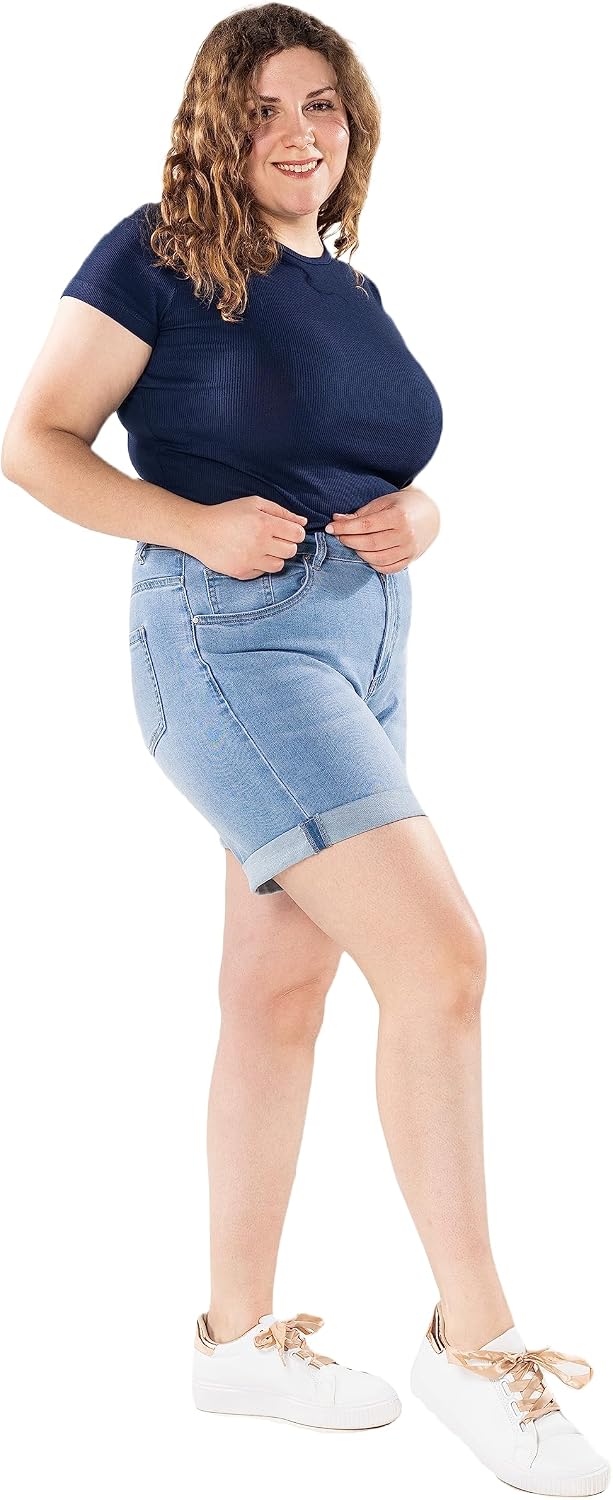 Nina Carter Damen Kurze Jeanshosen Grosse Grössen HIGH Waist Jeans Sommer Hose Used-Look 40 Grosse G