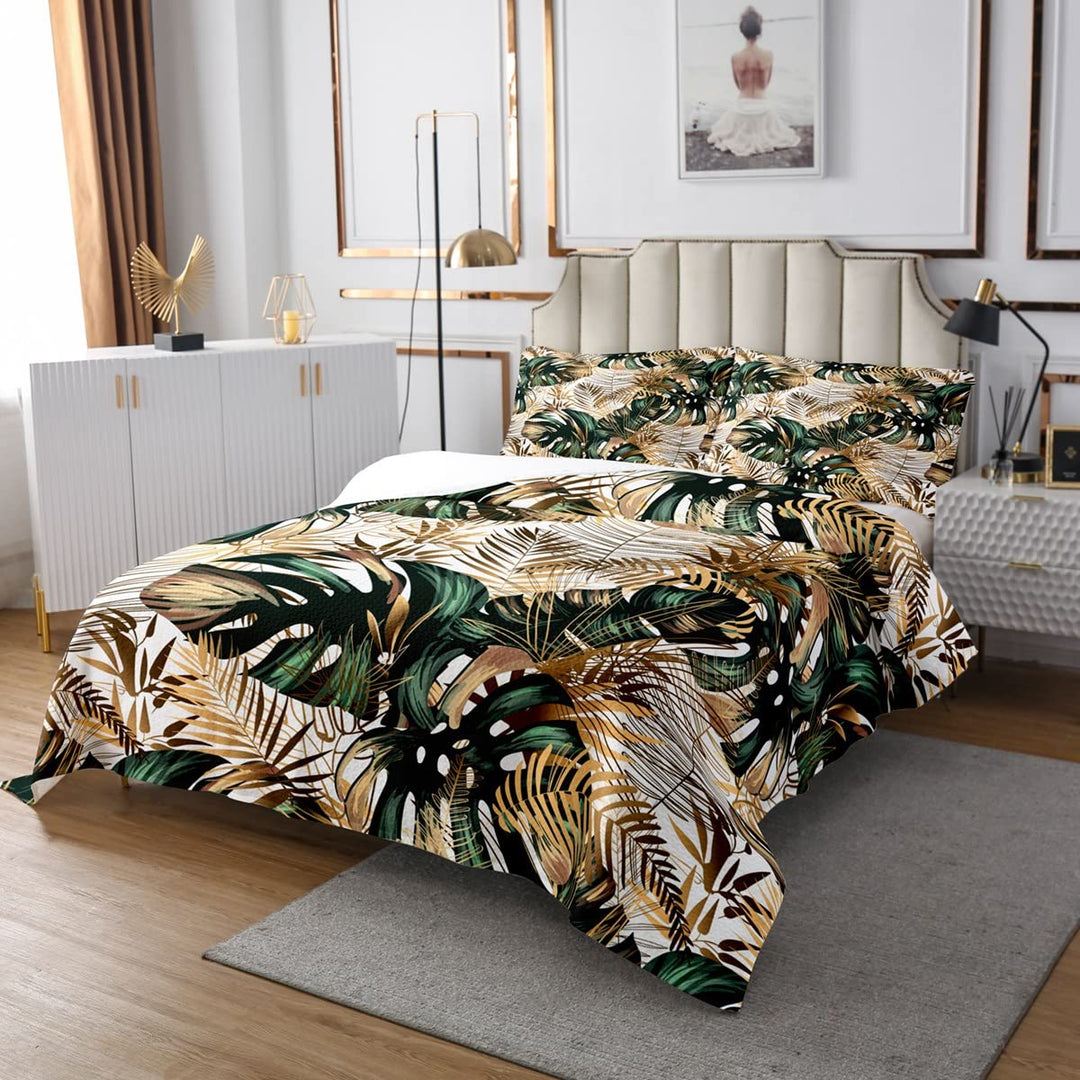 Sunnybed Gold Palmenblatt Tagesdecke Tropical Botanical Aquarell Retro Pflanzen Set 240x260 Für Kind