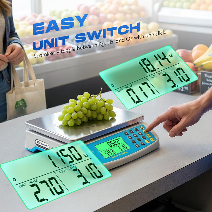 CGOLDENWALL Digitale Küchenwaage Gross 30kg/1g, Kommerzielle Preisberechnungs- und Zählwaage mit Ede