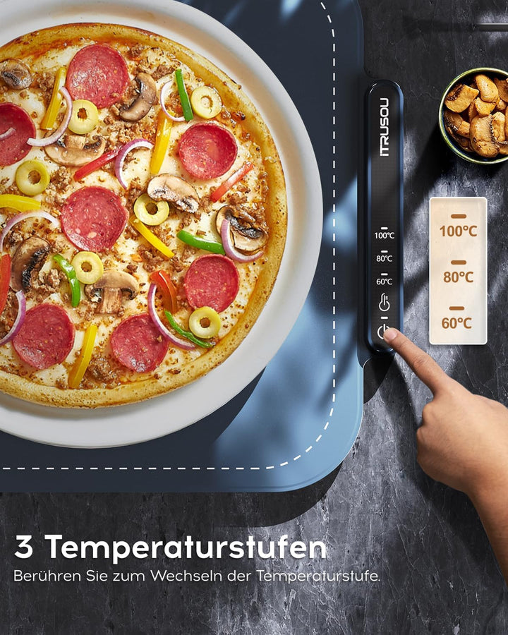 itrusou Elektrischer Pizza-Wärmer Elektrisches Wärmetablett, einstellbare Temperatur, tragbare und k