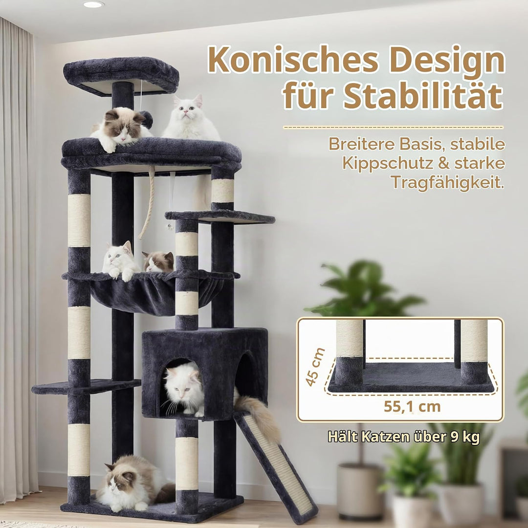 Heybly Kratzbaum Mittelgross, 163 cm Hoher Stabiler Katzenbaum Mit Verbreiterter Basis, Grossen Lieg