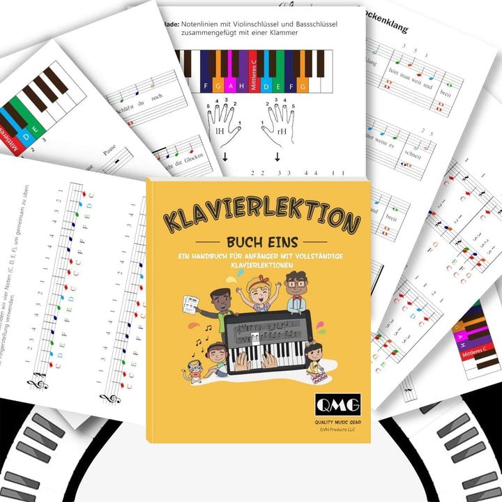 Klavier- und Keyboard-Notentabelle, kompletter Klaviermusikunterricht mit Farbnoten, Handbuch 1 und