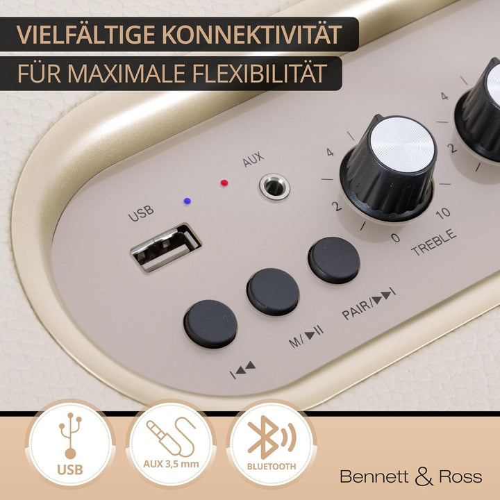 Bennett & Ross BB-880CW Blackmore Giant - Retro Bluetooth Lautsprecher in Lederoptik - TWS-Funktion
