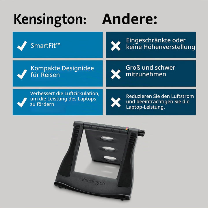 Kensington Easy Riser tragbarer ergonomischer Laptopständer, Für 12 Zoll - 17 Zoll Geräte, Höhenvers