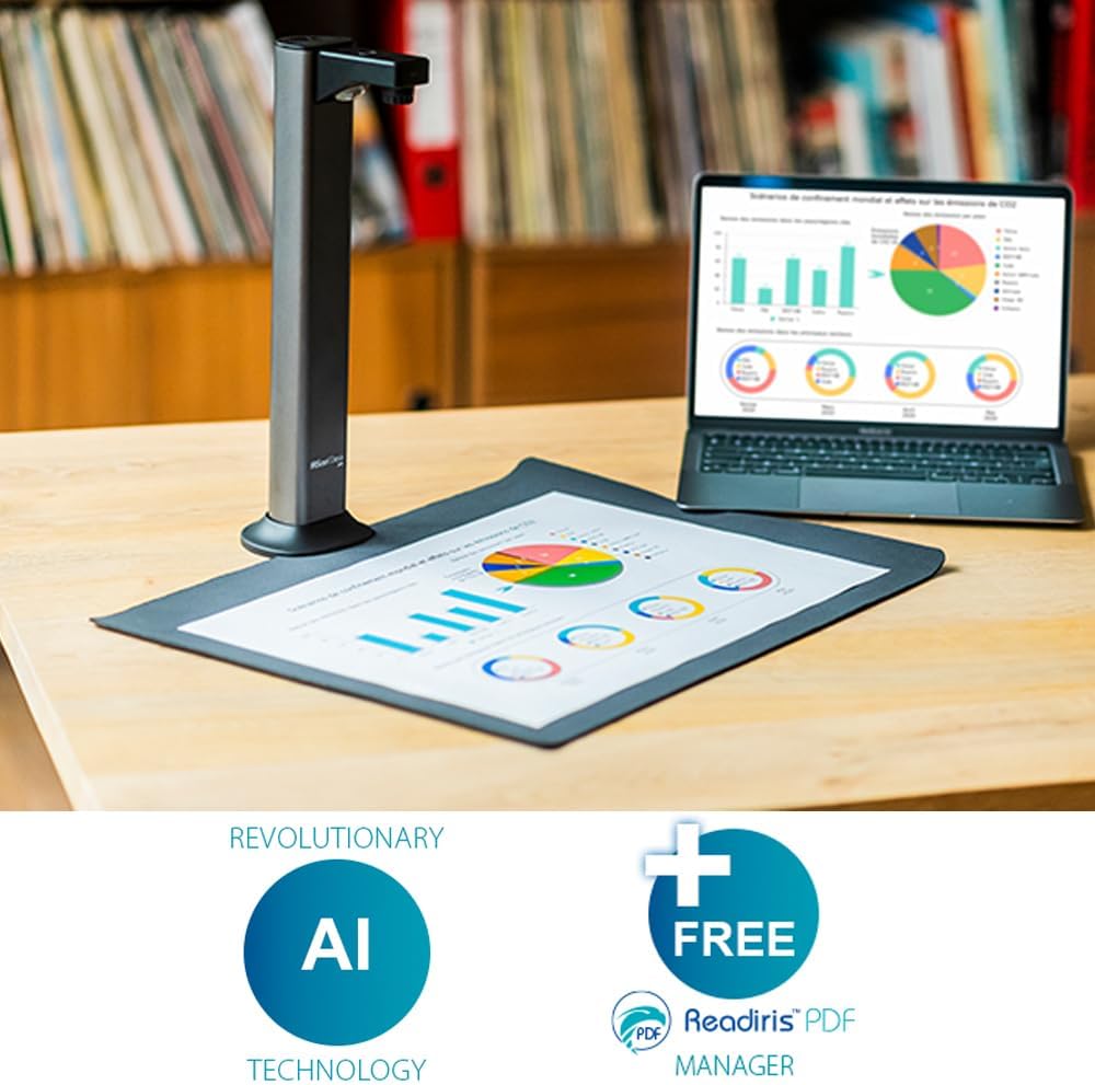 IRIScan Desk Pro Dokumentenscanner LED,Buchscanner 18MP Kamera -v7PRO: a3 scanner 60PPM Free Readiri