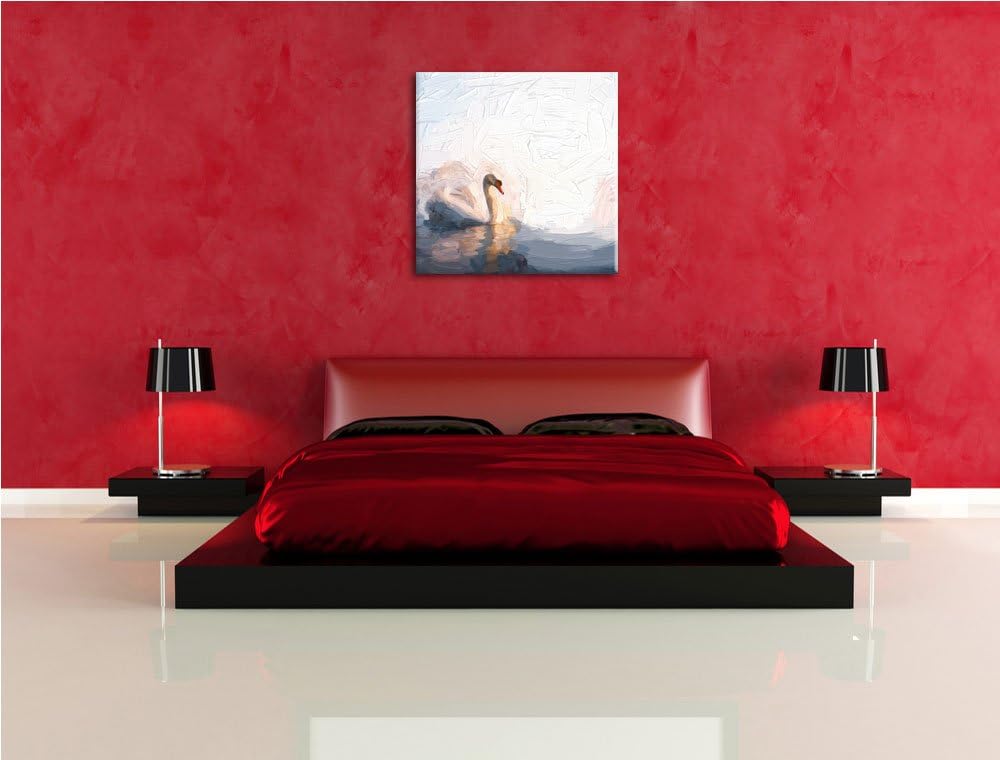 einsamer Schwan auf See, Format: 70x70 auf Leinwand, XXL riesige Bilder fertig gerahmt mit Keilrahme
